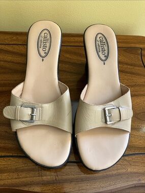 Offers are welcomed. Callisto Light Beige Slide Mules with Buckle Accent